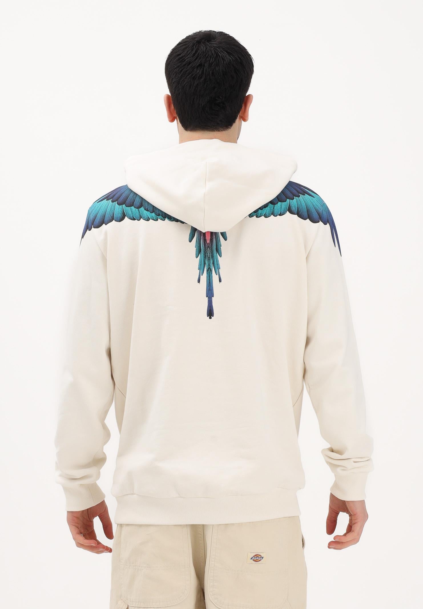 MARCELO BURLON COUNTY OF MILAN Felpa con cappuccio panna da uomo rifinita da stampa ali multicolor S6CMMAHS030 412 MARCELO BURLON COUNTY OF MILAN 
