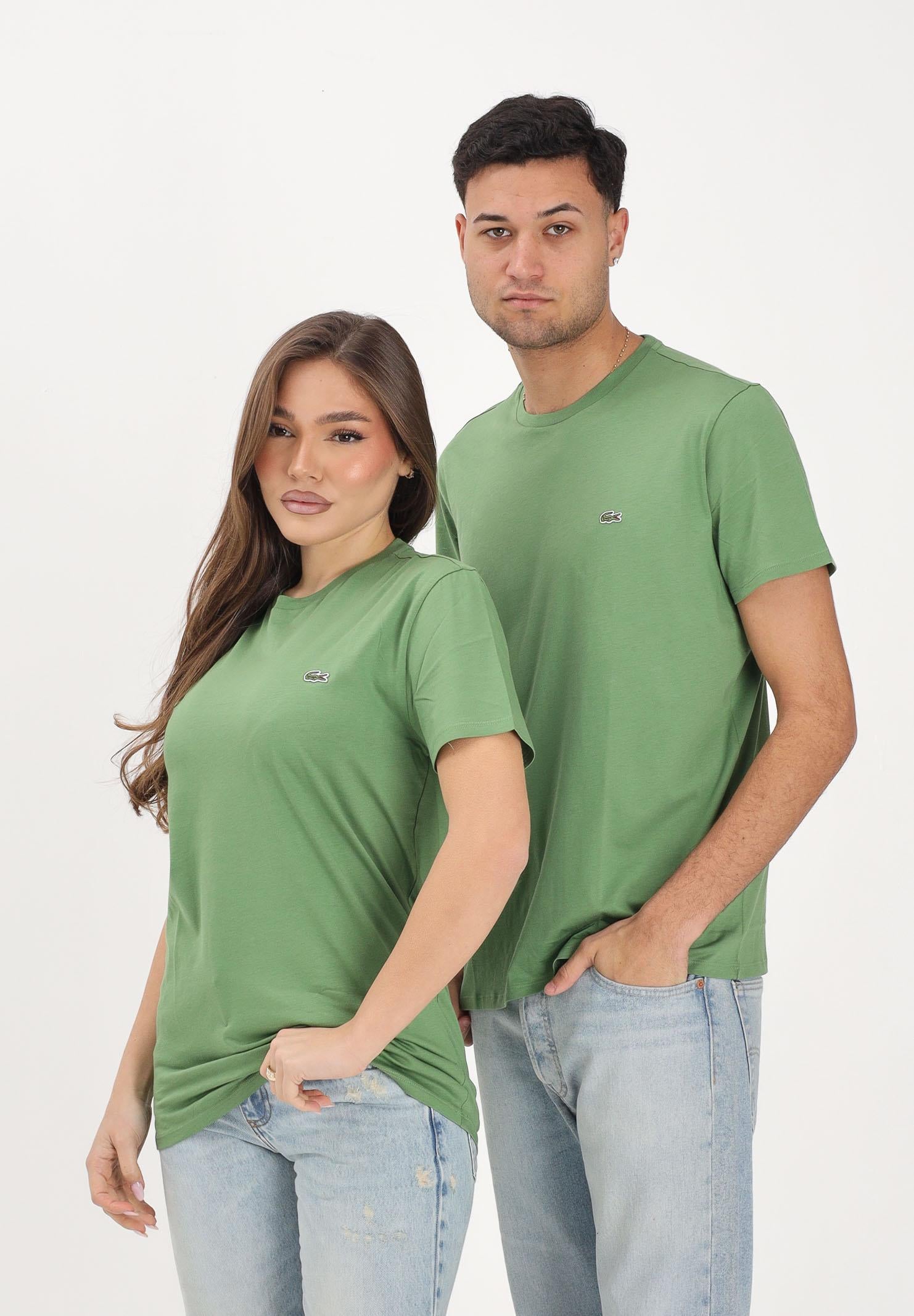 LACOSTE T-shirt a manica corta verde prato per uomo e donna con patch logo TH6709 02M LACOSTE 