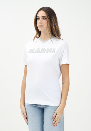 MARNI T-shirt a manica corta bianca per donna, ragazzi e bambini con logo a contrasto M01412M00HZ 0M100 MARNI 