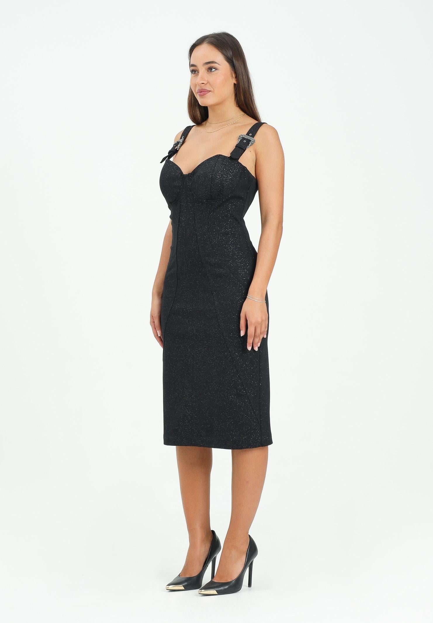 VERSACE JEANS COUTURE Abito midi nero da donna con fibbie Baroque 79HAO954J0240 899 VERSACE JEANS COUTURE 