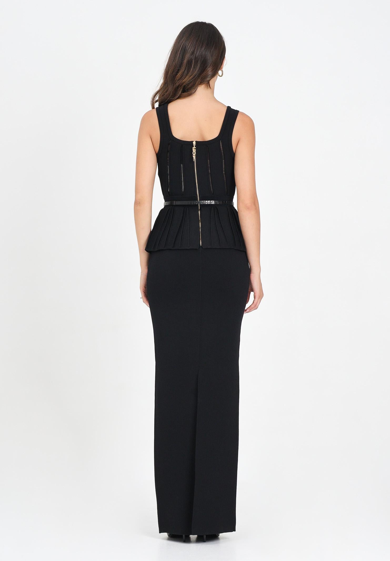 ELISABETTA FRANCHI Abito lungo nero da donna in maglia con baschina AM69S56E2 110 ELISABETTA FRANCHI 