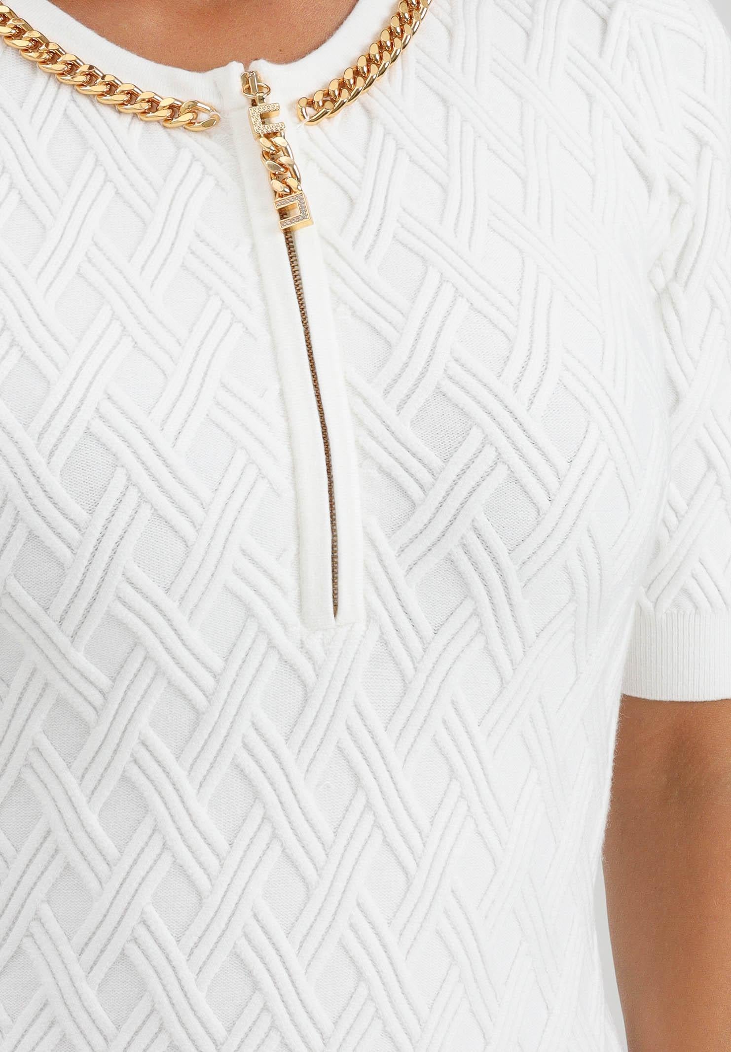 ELISABETTA FRANCHI Women's ivory knit short dress with jewel