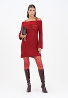 AKEP Abito corto rosso scuro da donna con lavorazione in maglia VSKD11020 V1 AKEP 