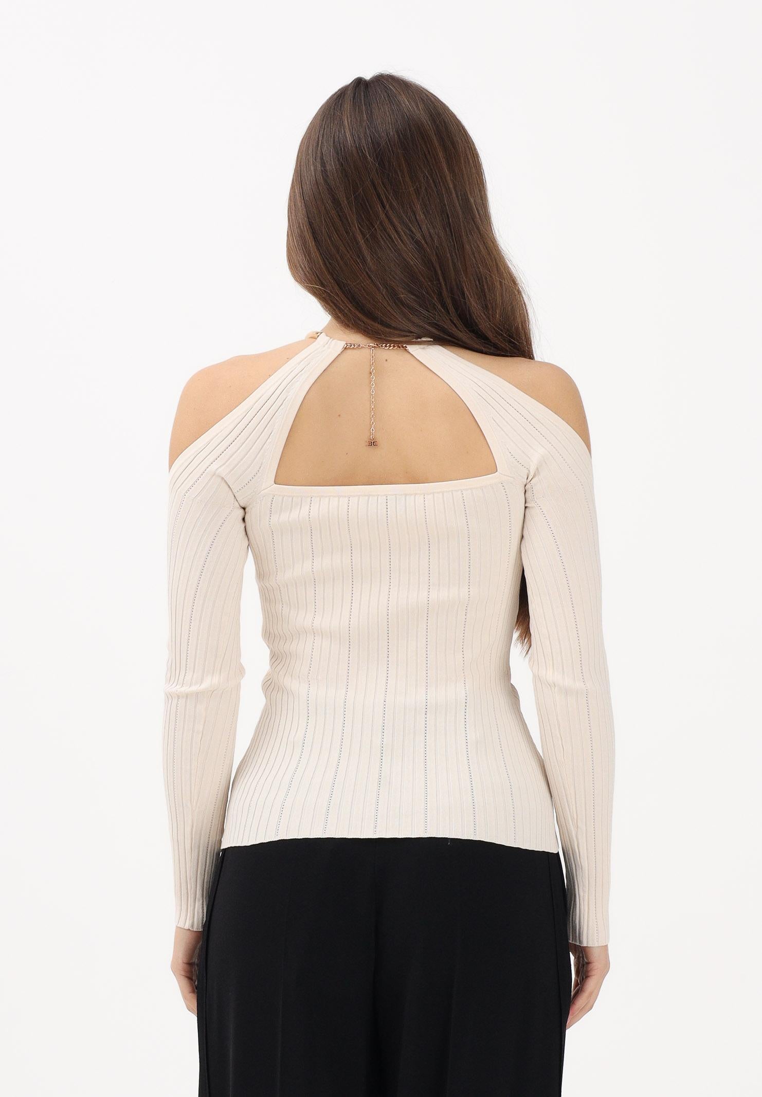 ELISABETTA FRANCHI Maglioncino burro da donna con dettaglio gioiello MK89S61E2 193 ELISABETTA FRANCHI 
