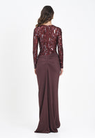 ELISABETTA FRANCHI Abito lungo bordeaux da donna in tulle e jersey con paillettes ABR2057E2 CG3 ELISABETTA FRANCHI 