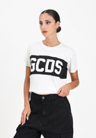 GCDS T-shirt a manica corta bianca per donna, ragazzi e bambini con fascia nera logata B2JU2329JF1 15 GCDS 