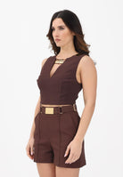 ELISABETTA FRANCHI Top elegante marrone da donna con scollo gioiello TO05061E2 644 ELISABETTA FRANCHI 
