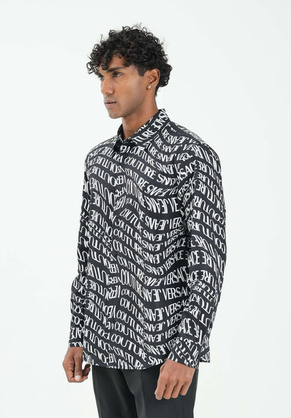 VERSACE JEANS COUTURE Men's Black Long Sleeve Shirt with All-Over