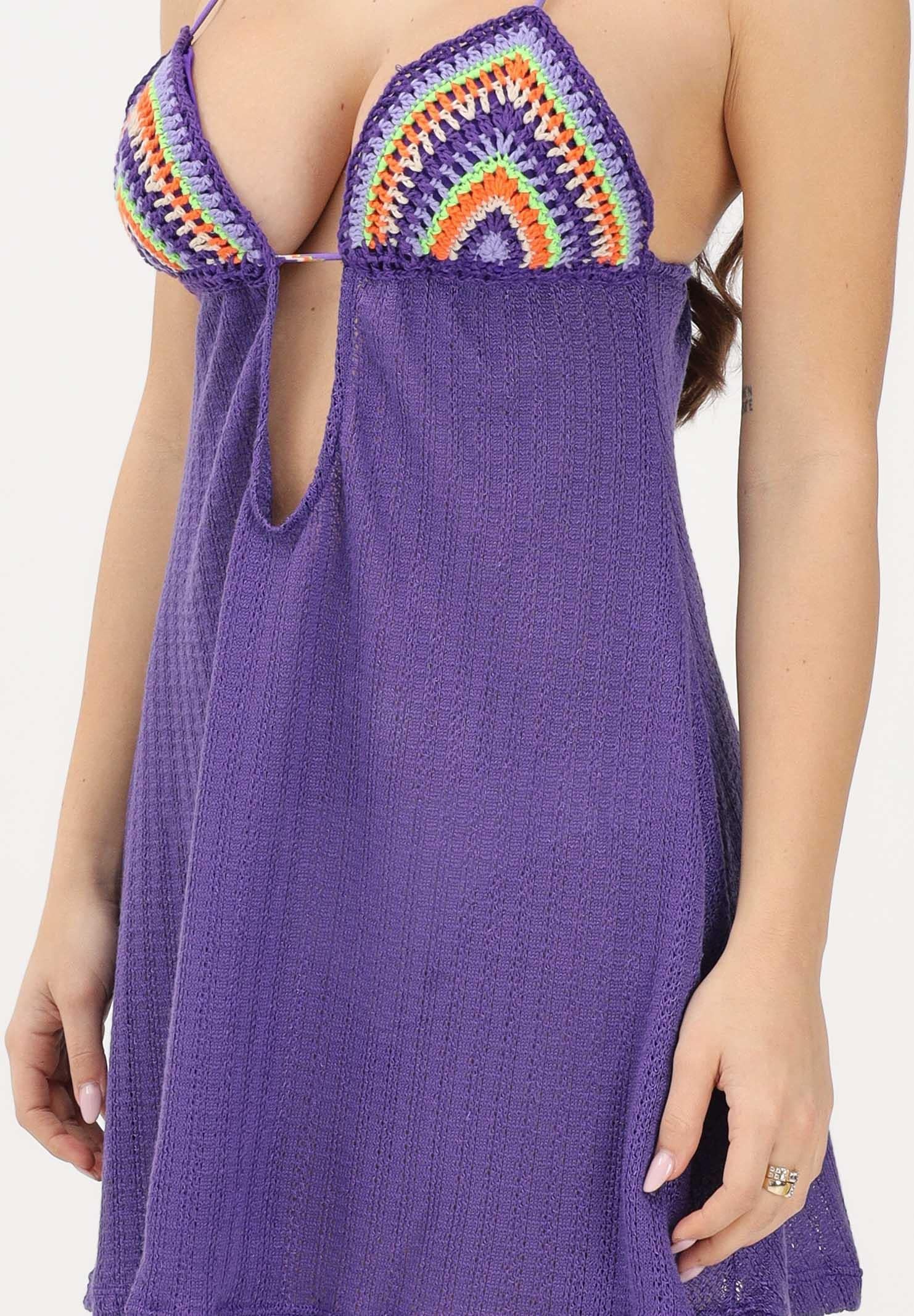 ME FUI Abito corto viola da donna con coppe lavorate all'uncinetto MF26-SW0506PR . ME FUI 