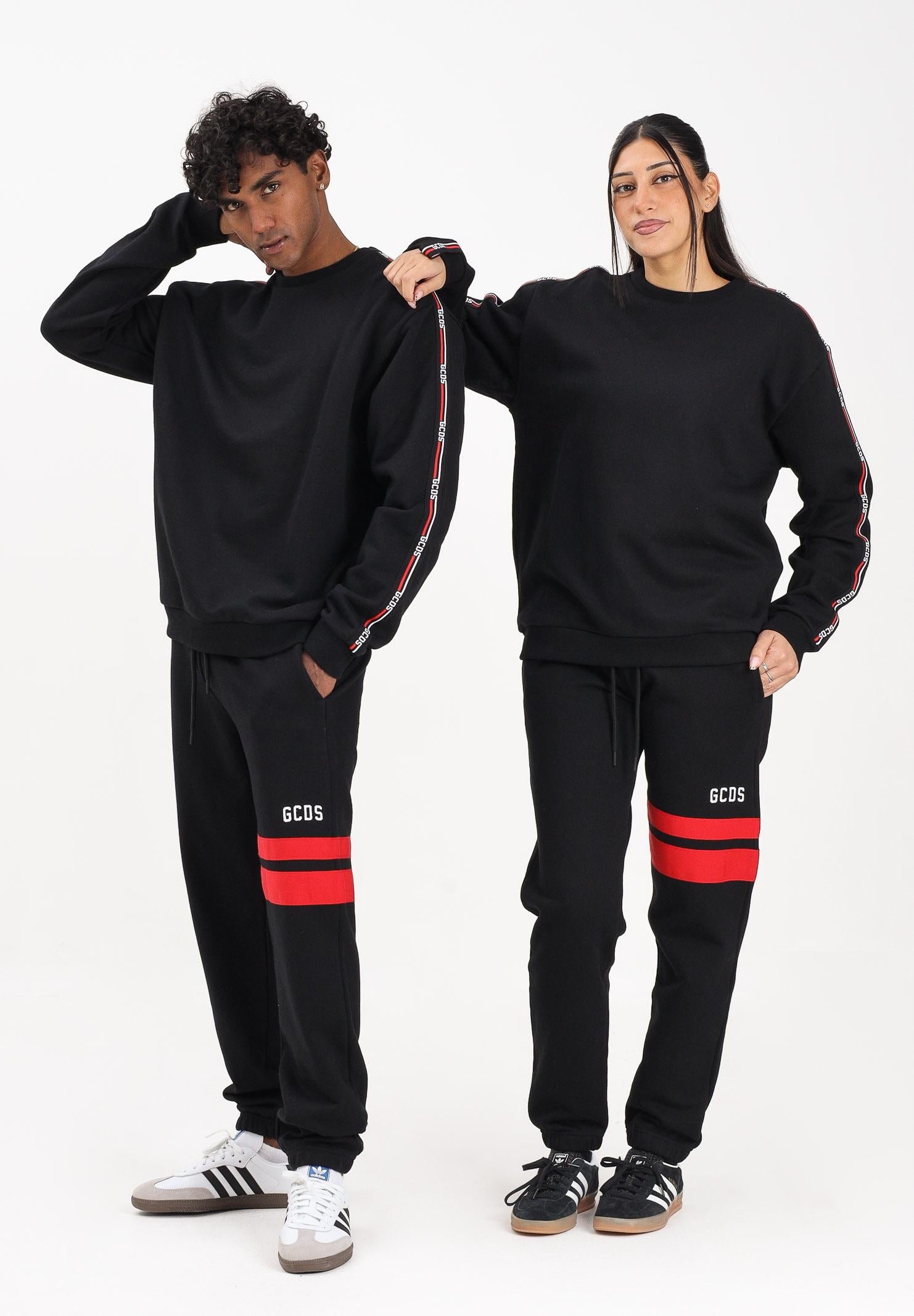 GCDS Pantalone sportivo nero per uomo e donna con dettagli a contrasto B1XM3002JI0 99 GCDS 