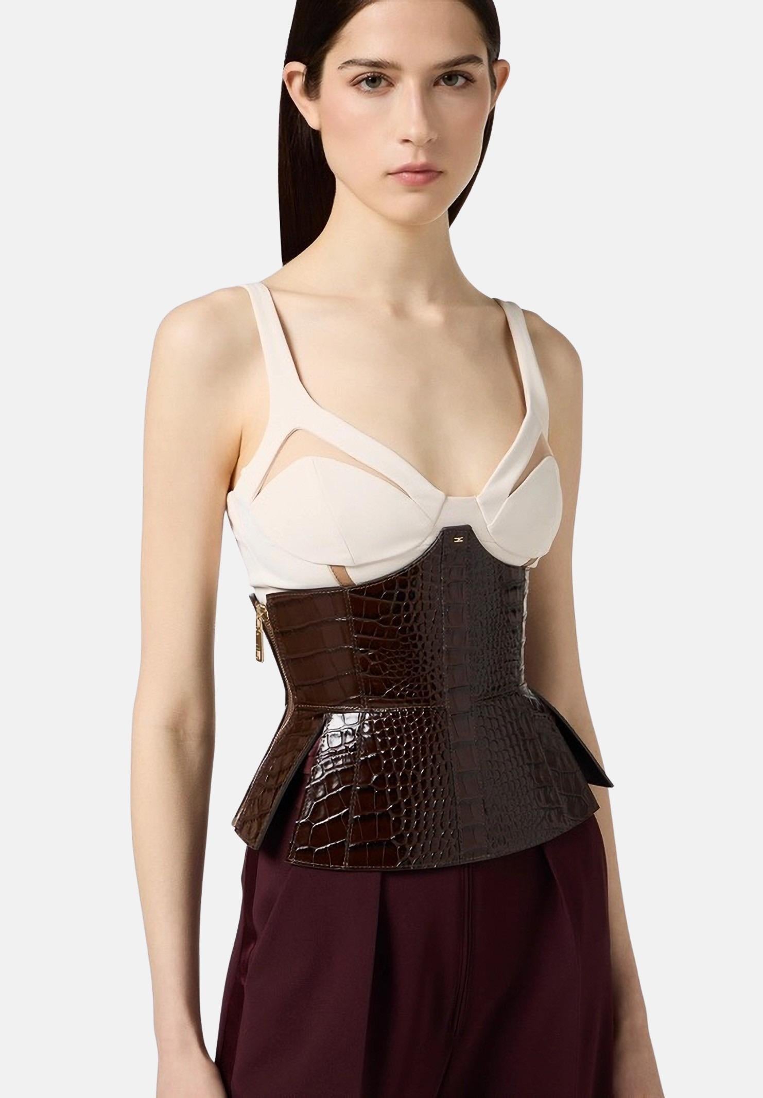 ELISABETTA FRANCHI Cintura bustier marrone da donna con stampa cocco CT83S58E2 EA3 ELISABETTA FRANCHI 