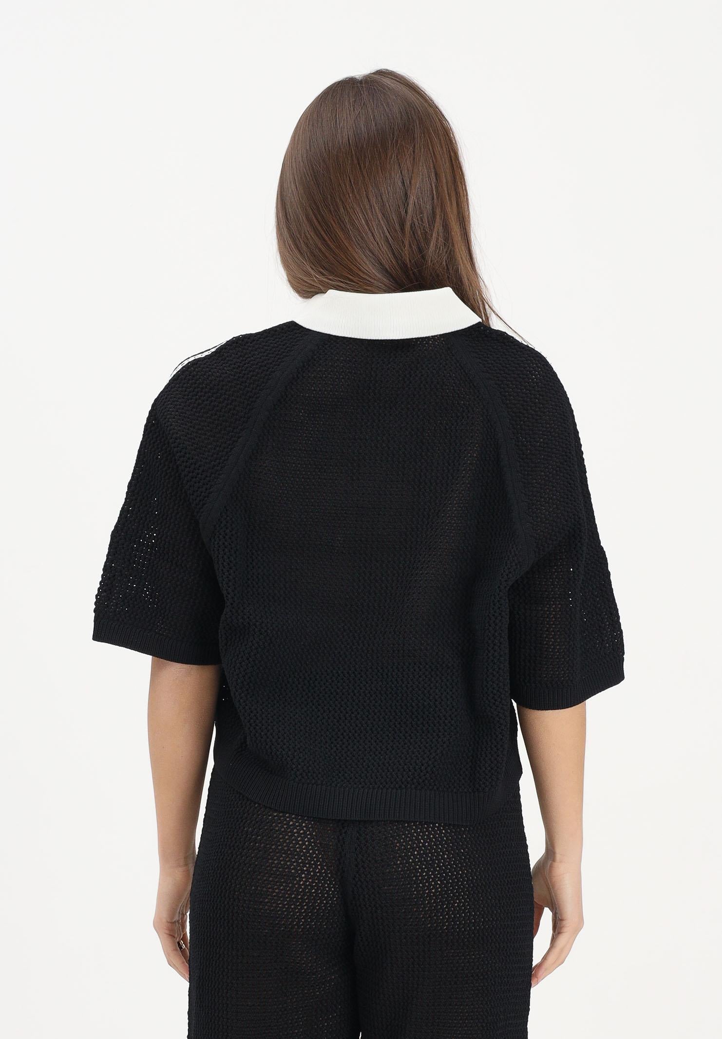 ADIDAS ORIGINALS Polo a manica corta KNITTED CROCHET nera da donna KC6491 . ADIDAS ORIGINALS 