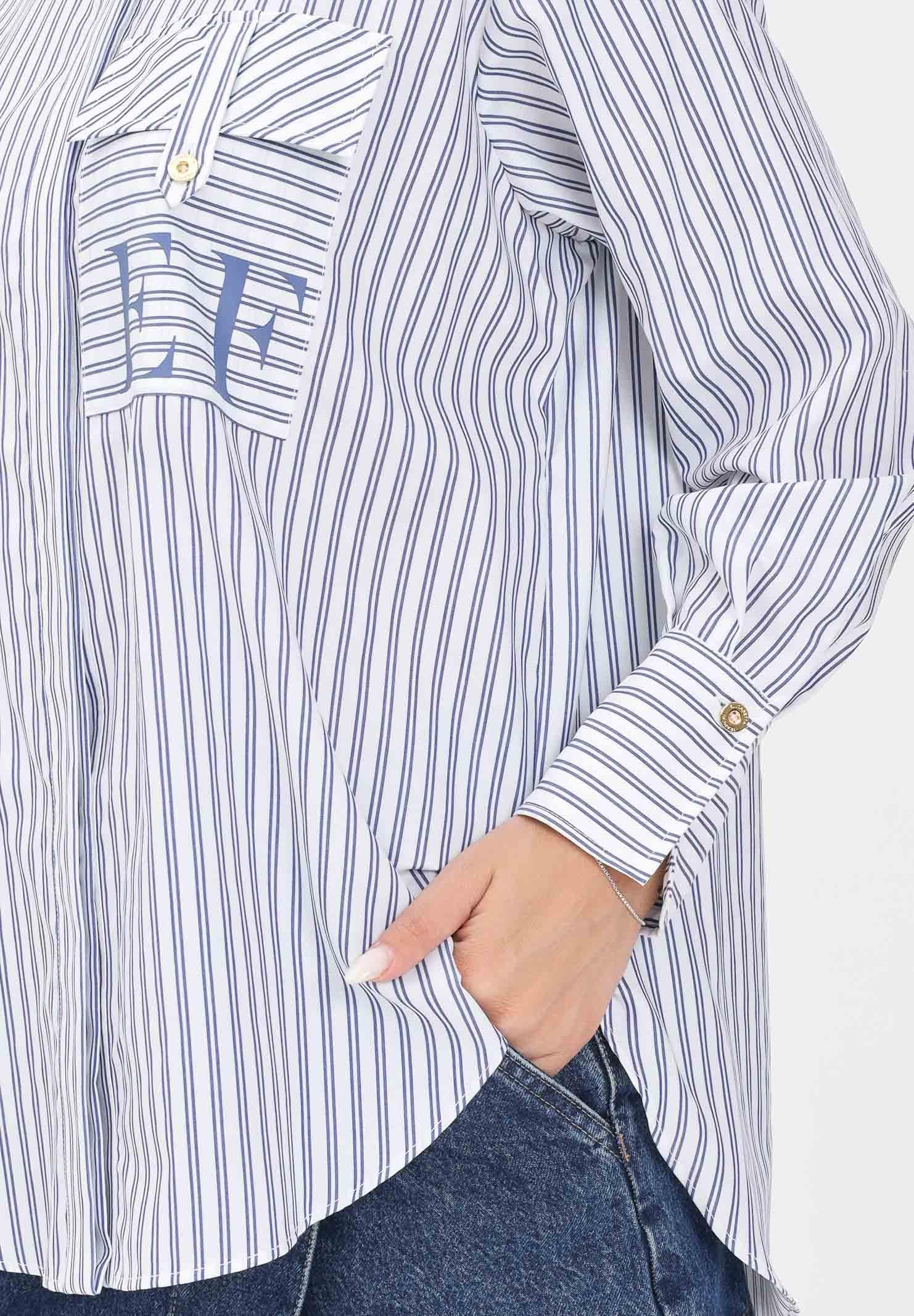 ELISABETTA FRANCHI – Camicia a manica lunga in cotone a righe bianche e blu