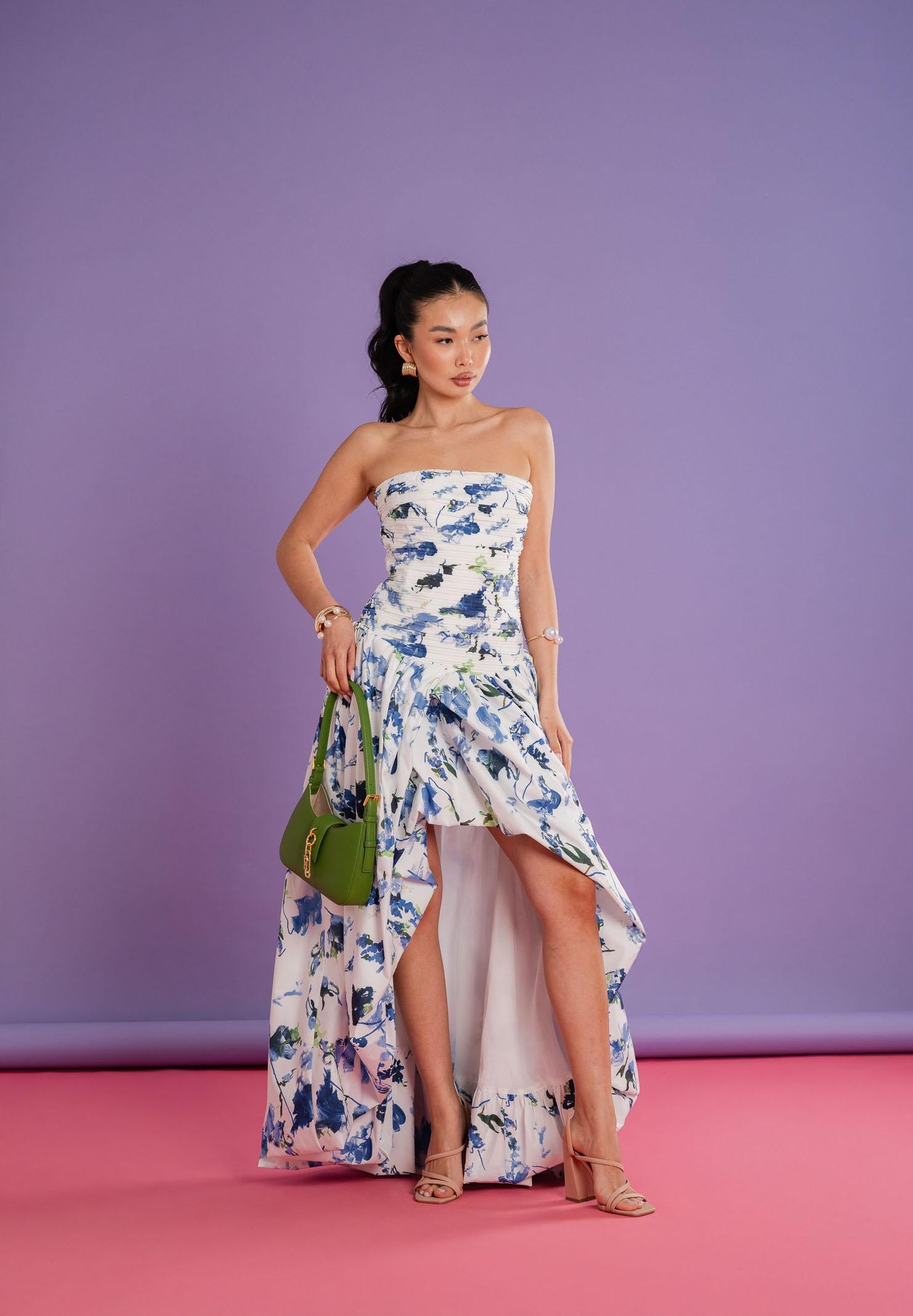 ODI ODI Abito lungo bianco da donna con stampa floreale nei toni del blu BOSALUNGO110S6 0G ODI ODI 