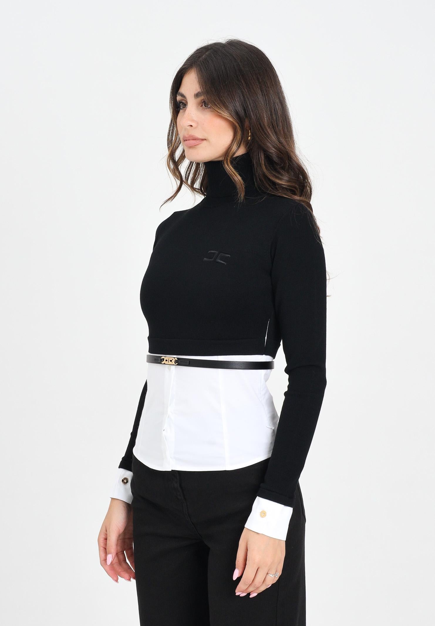 ELISABETTA FRANCHI Maglioncino a collo alto nero da donna in viscosa e popeline di cotone MK14T56E2 222 ELISABETTA FRANCHI 