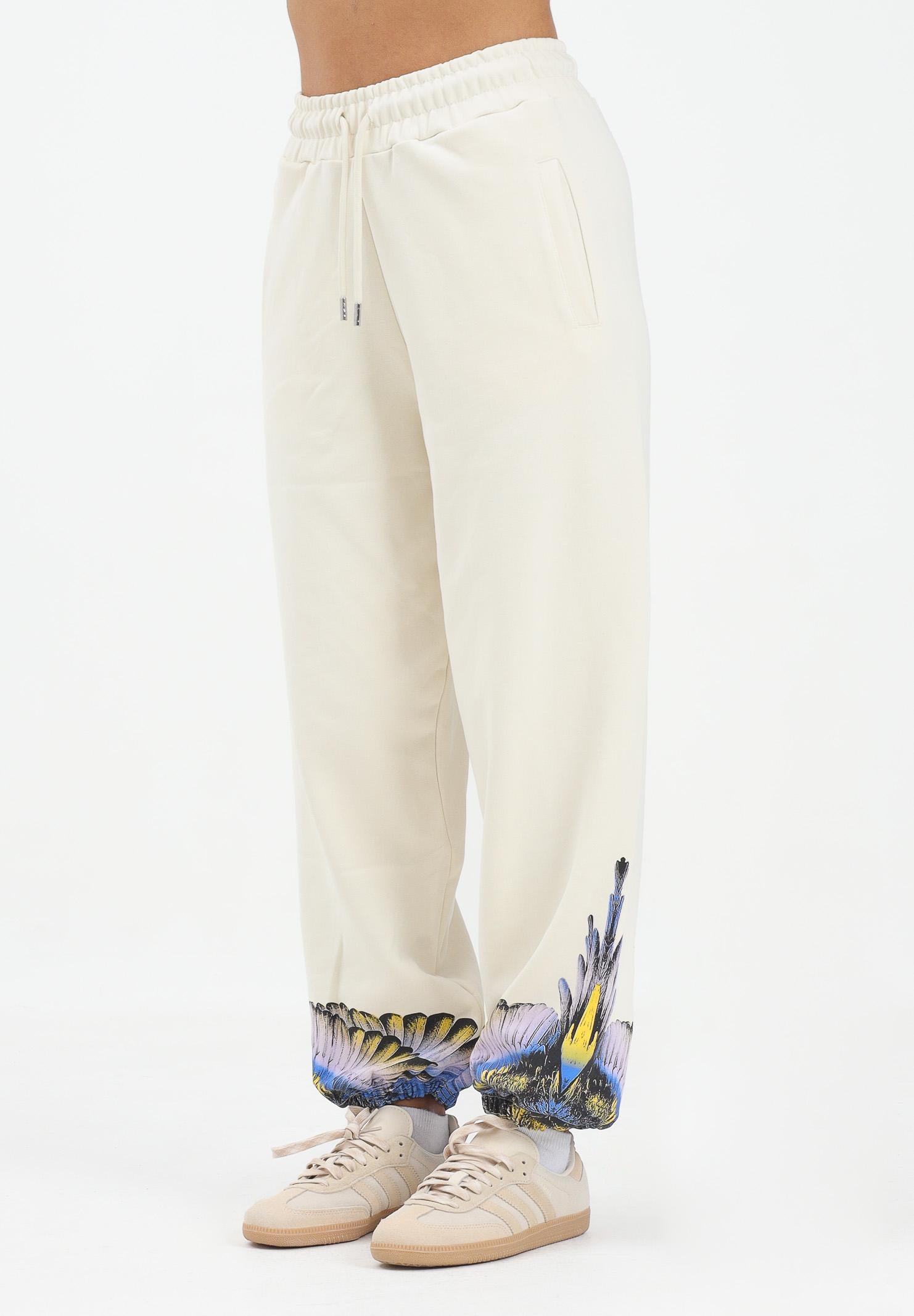 MARCELO BURLON COUNTY OF MILAN Pantalone sportivo panna da donna con stampa ali sul fondo 25ICM30074 LASK MARCELO BURLON COUNTY OF MILAN 