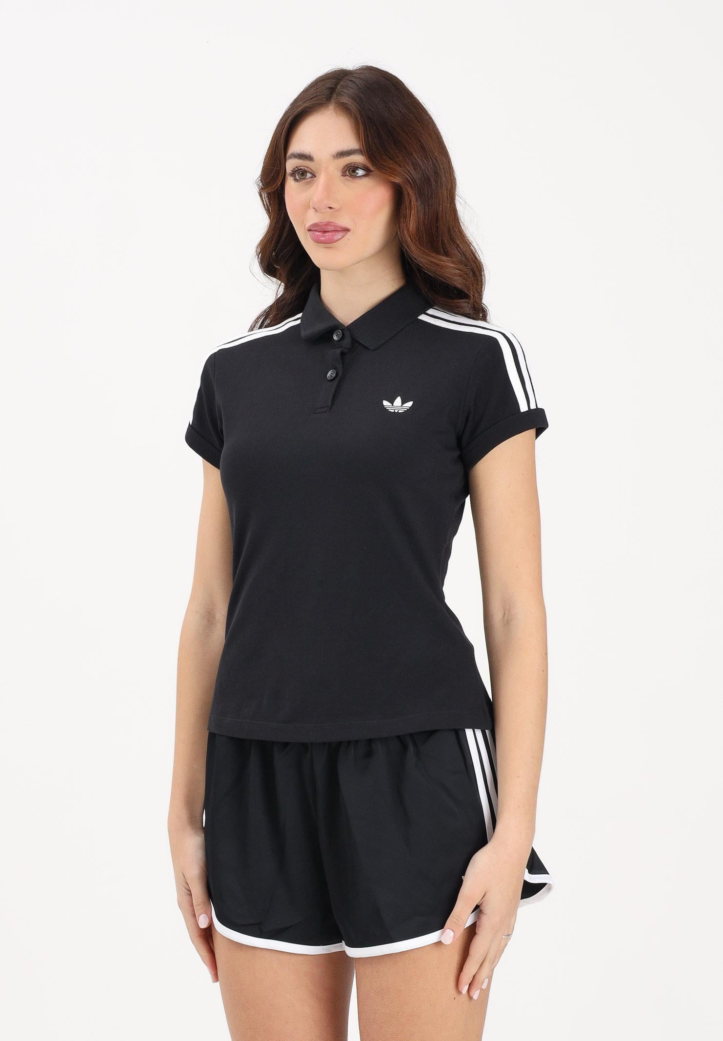 ADIDAS ORIGINALS Polo a manica corta 3-Stripes nera da donna KD7974 . ADIDAS ORIGINALS 