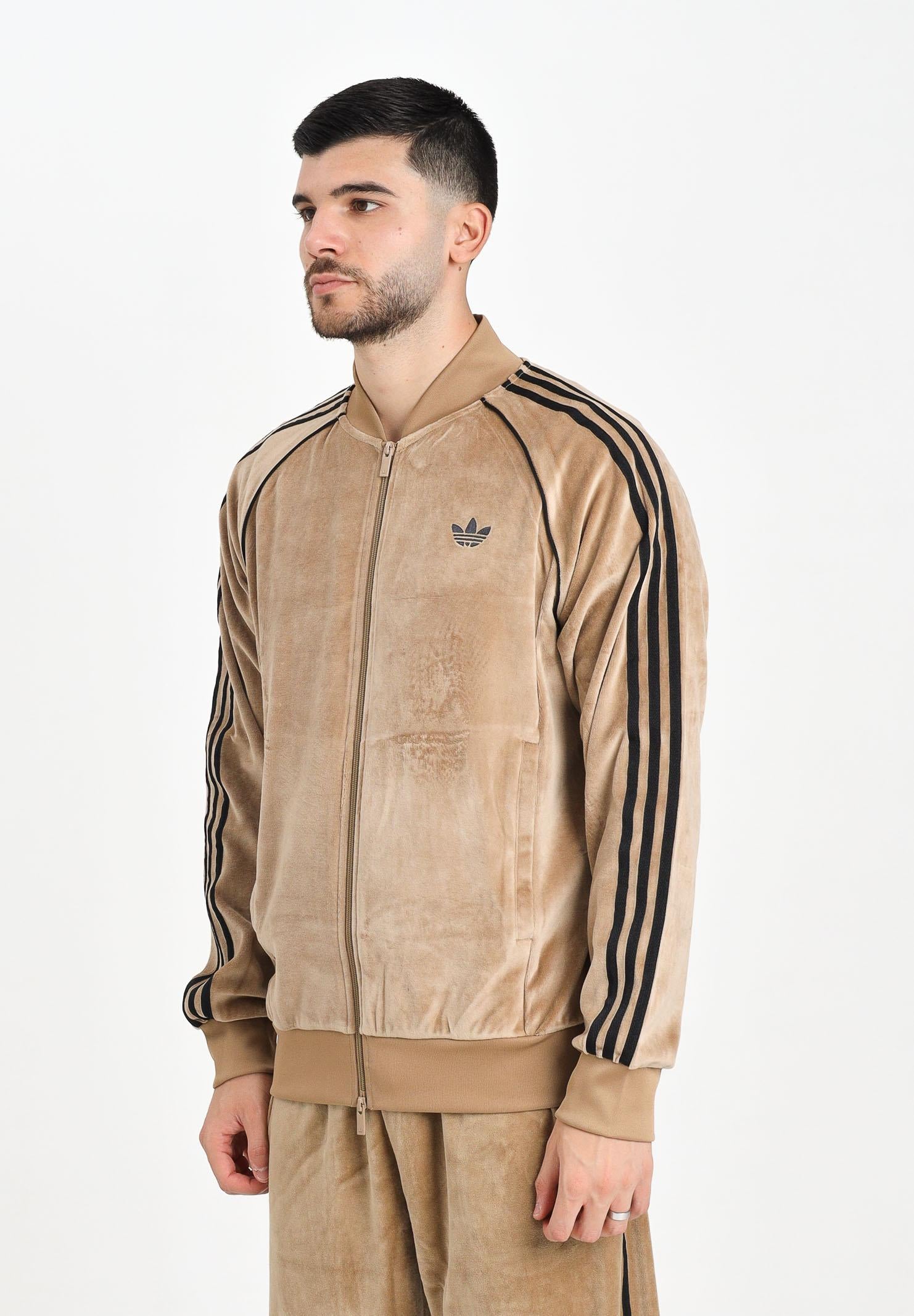 ADIDAS ORIGINALS Felpa con zip SST Adicolor in velour beige da uomo JX1561 . ADIDAS ORIGINALS 