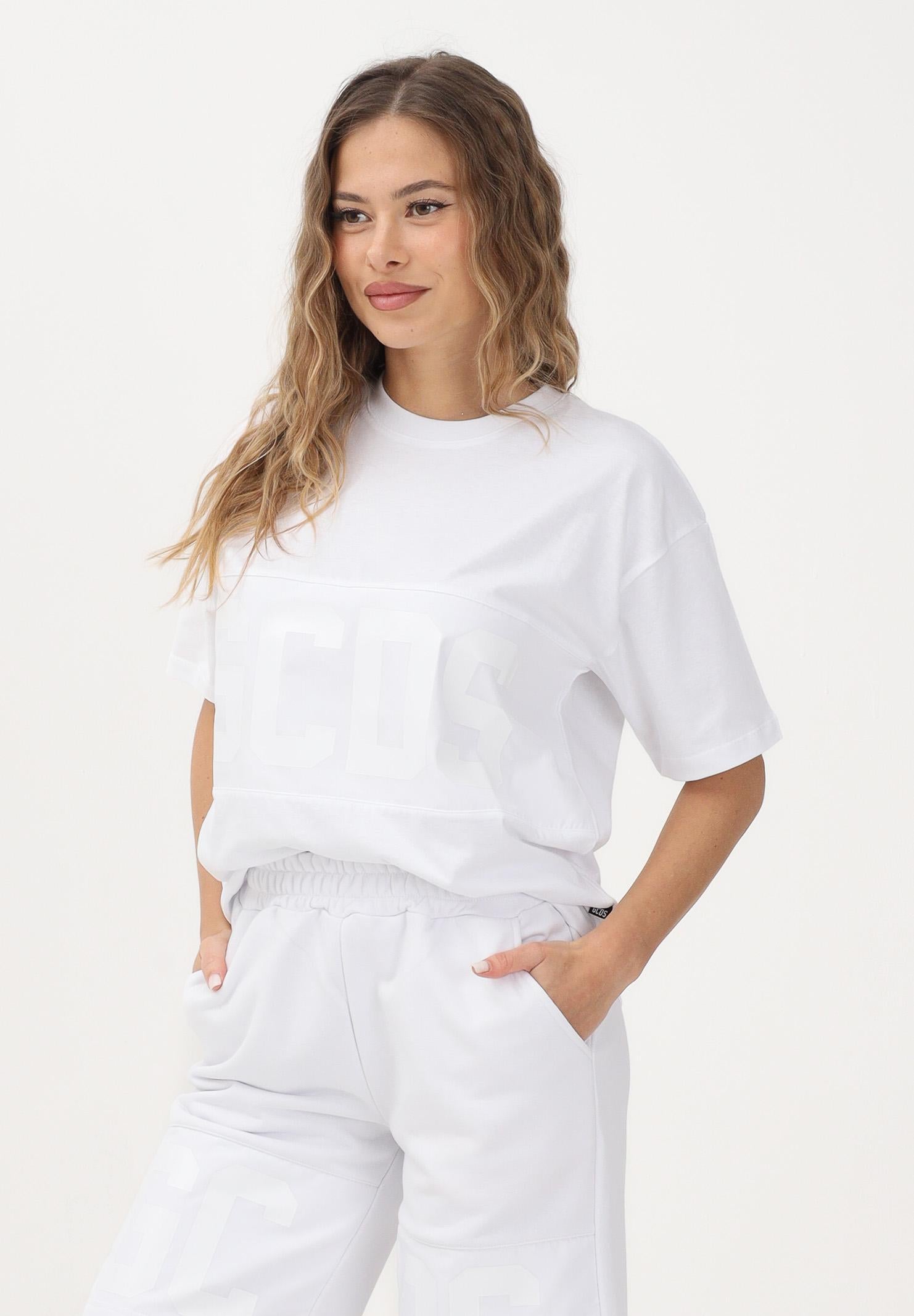 GCDS T-shirt a manica corta bianca per donna, ragazzi e bambini con logo Z0UJQC597J105 100A GCDS 