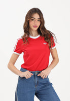 ADIDAS ORIGINALS T-shirt a manica corta 3 STRIPES SLIM rossa da donna KD3676 . ADIDAS ORIGINALS 