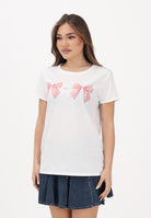 VICOLO T-shirt a manica corta bianca da donna con stampa fiocchi RAB0522 02 VICOLO 