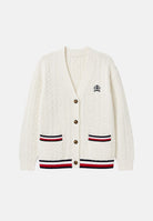 TOMMY JEANS cardigan oversize in maglia a trecce Global Stripe Ancient White bianco donna. DW0DW22934 YBH TOMMY JEANS 