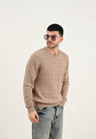TOMMY HILFIGER Maglioncino girocollo beige da uomo con ricamo bandierina MW0MW33132AFE  TOMMY HILFIGER 