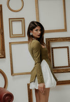 SANTAS Abito corto Noble verde oliva da donna con gonna ballon PV2605 OLBI SANTAS 