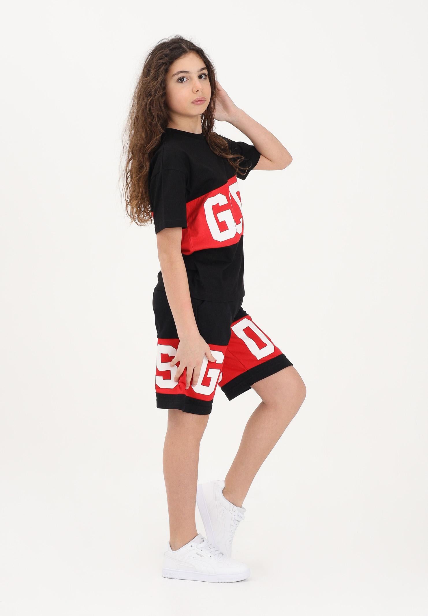 GCDS Shorts sportivo nero per donna, ragazzi e bambini con stampa logo Z0UJQL589F004 999R GCDS 