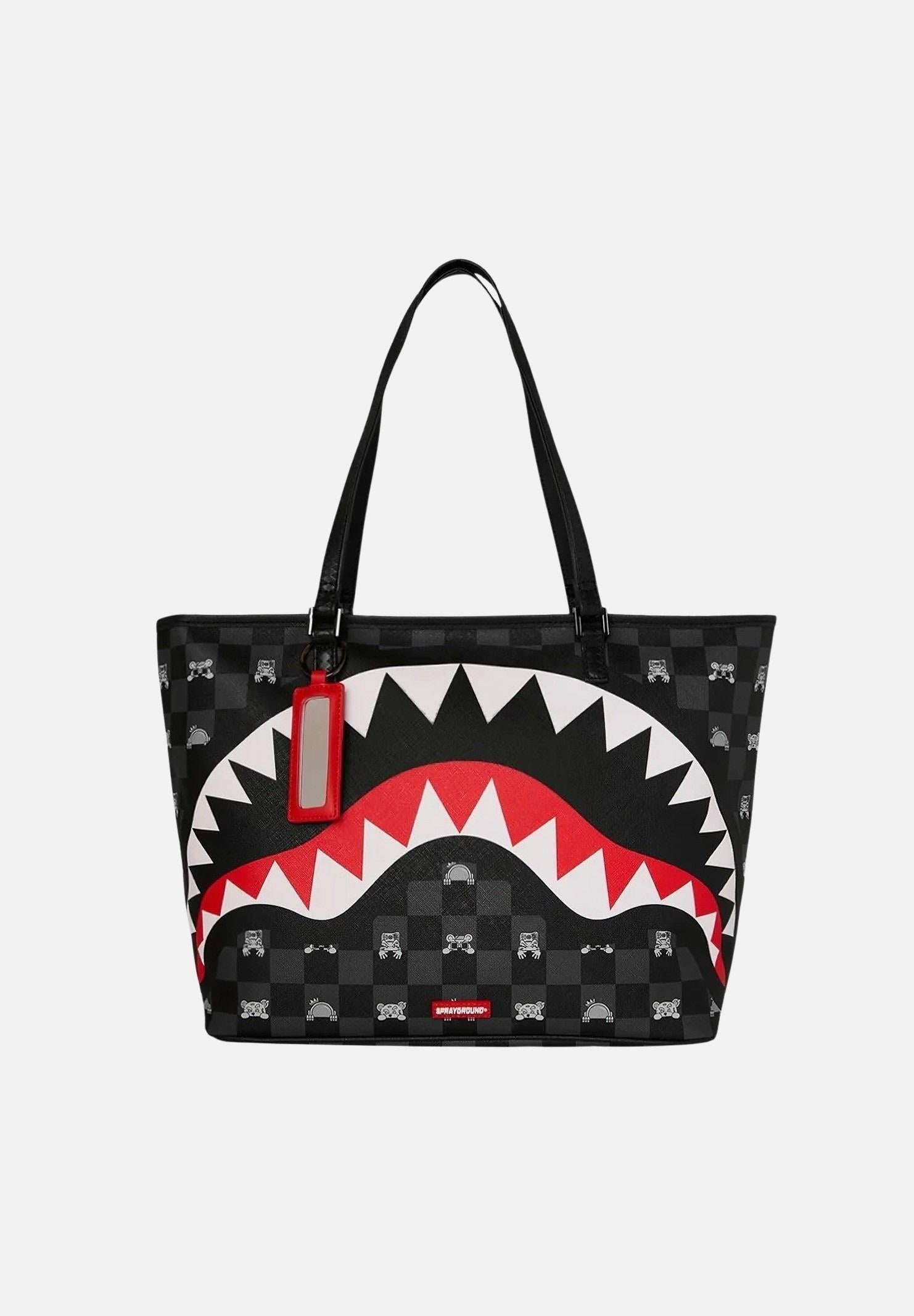 SPRAYGROUND Shopper GRAY PEEKING CHARACTER CHECK nera da donna 910T8916NSZ . SPRAYGROUND 