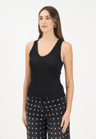 VICOLO Canotta nera da donna realizzata in un tessuto lavorato con filato lamé UF0060 NE VICOLO 