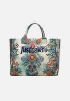 JUST CAVALLI Borsa mare panna e azzurra da donna con stampa artistica all-over 80RA4BS1ZG426 R86 JUST CAVALLI 