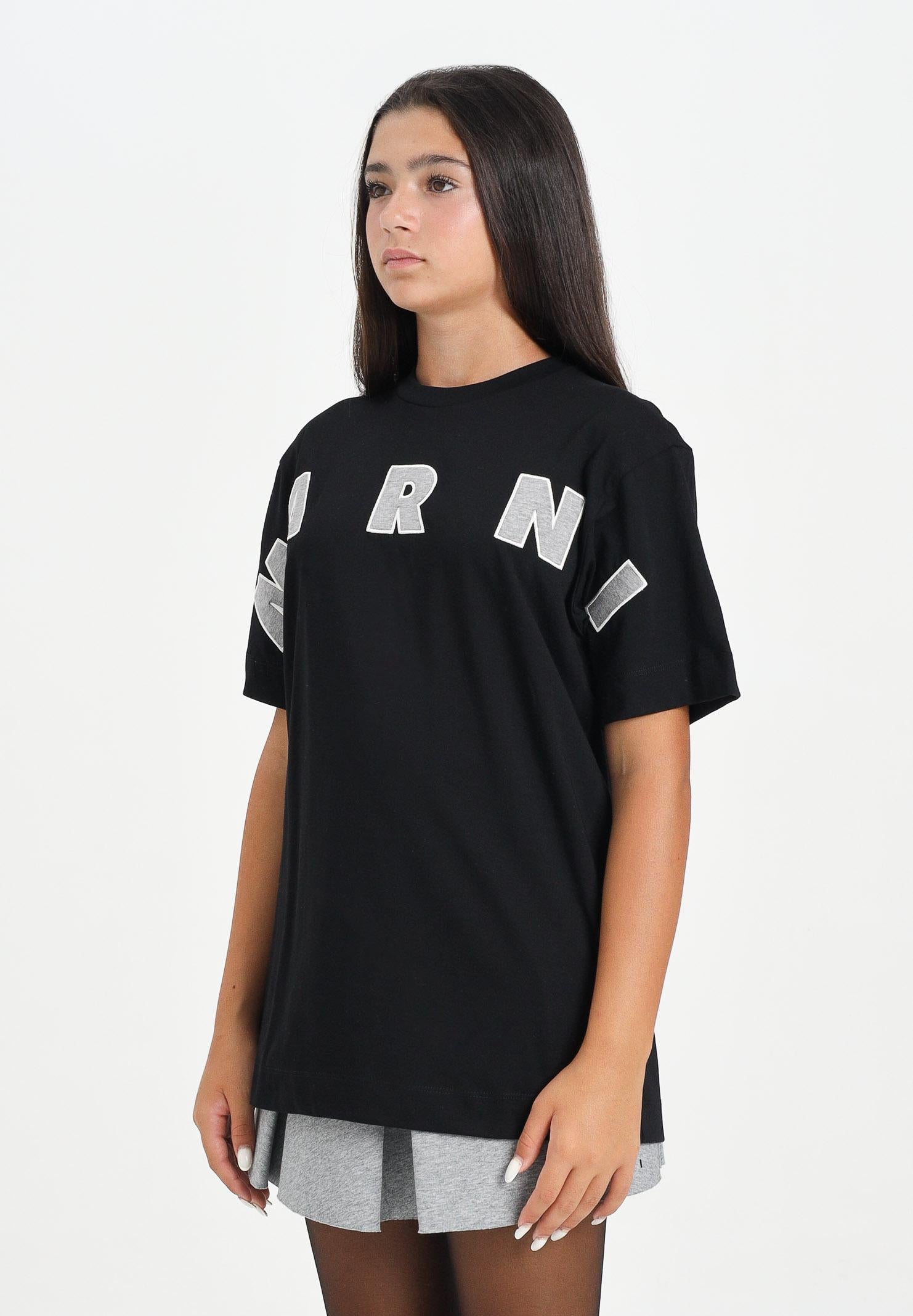 MARNI T-shirt a manica corta nera per donna, ragazzi e bambini con ricamo logo M01265M00RF 0M90D MARNI 