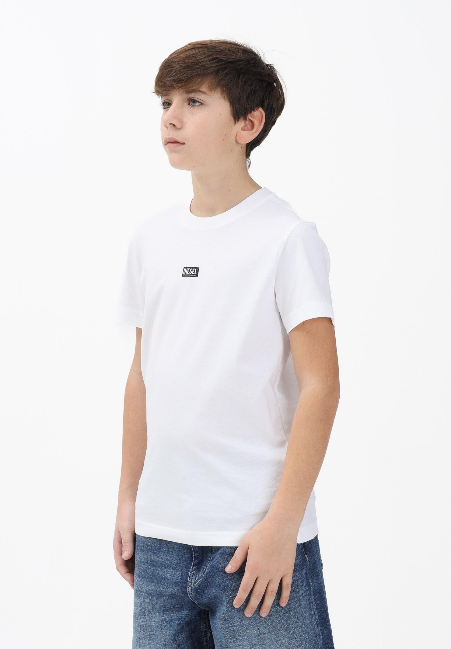 DIESEL T-shirt a manica corta bianca per donna, ragazzi e bambini con logo J027700CATM K100 DIESEL 