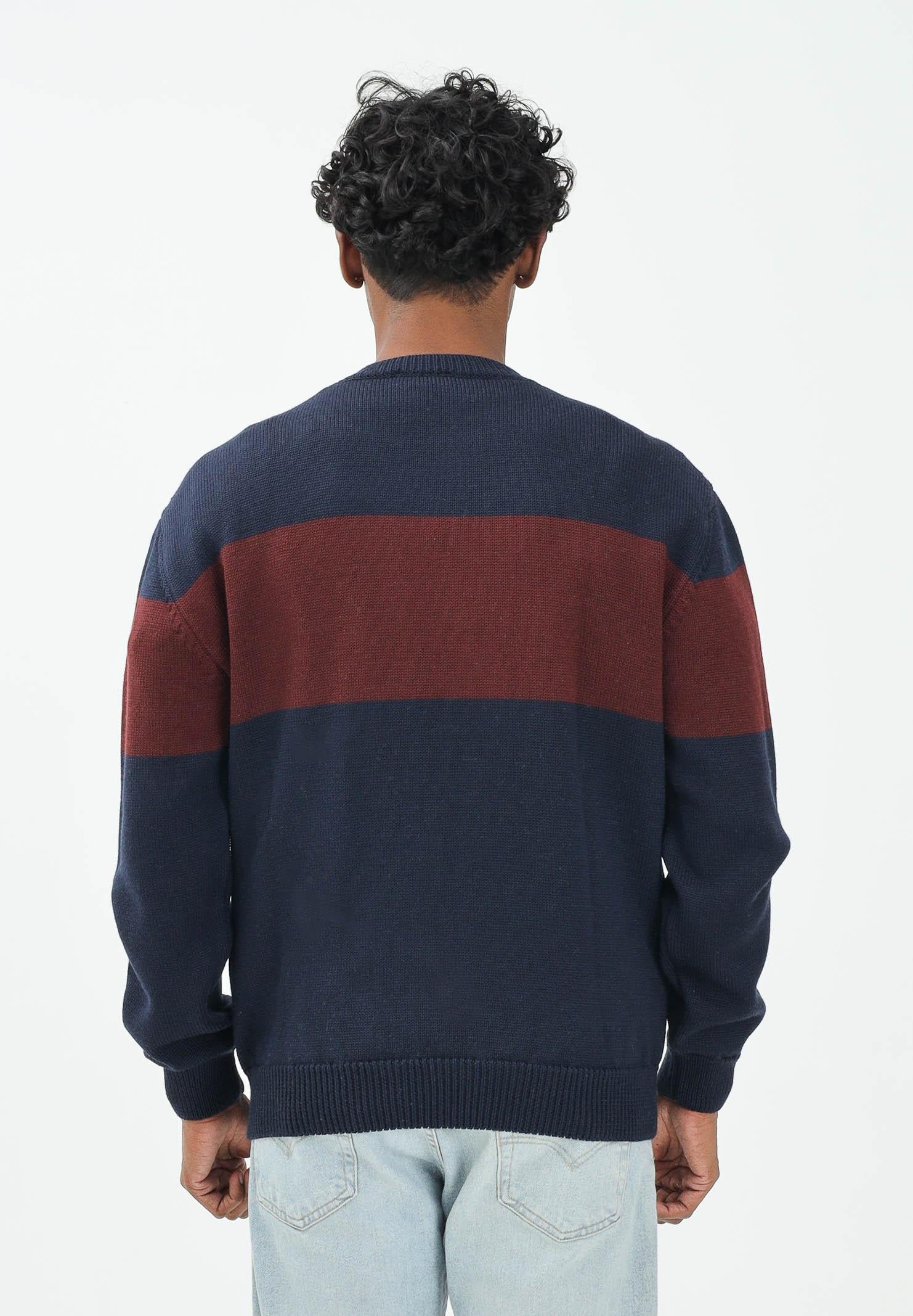 GCDS Maglioncino girocollo blu per uomo e donna impreziosito da banda a contrasto e logo B2CM1505KI4 77 GCDS 