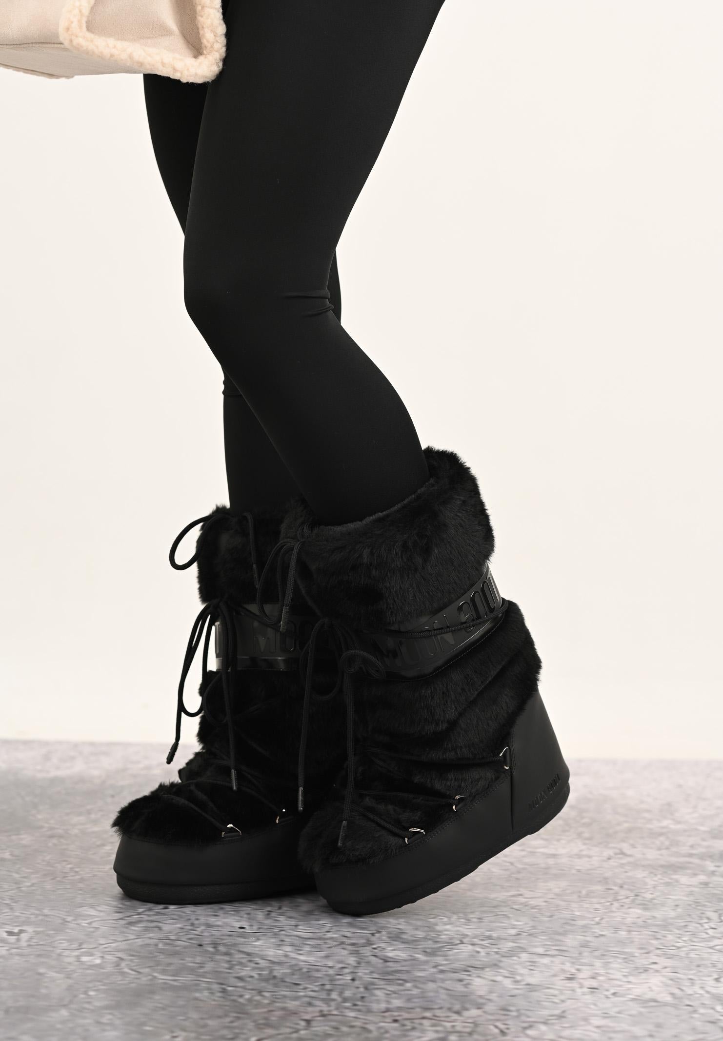 MOON BOOT Stivali da neve ICON in ecopelliccia nera da donna 80D1408900 N001 MOON BOOT 