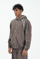 EA7 Felpa con zip marrone da uomo arricchita da bande con dettagli logo 7M000958AF17160 U6063 EA7 