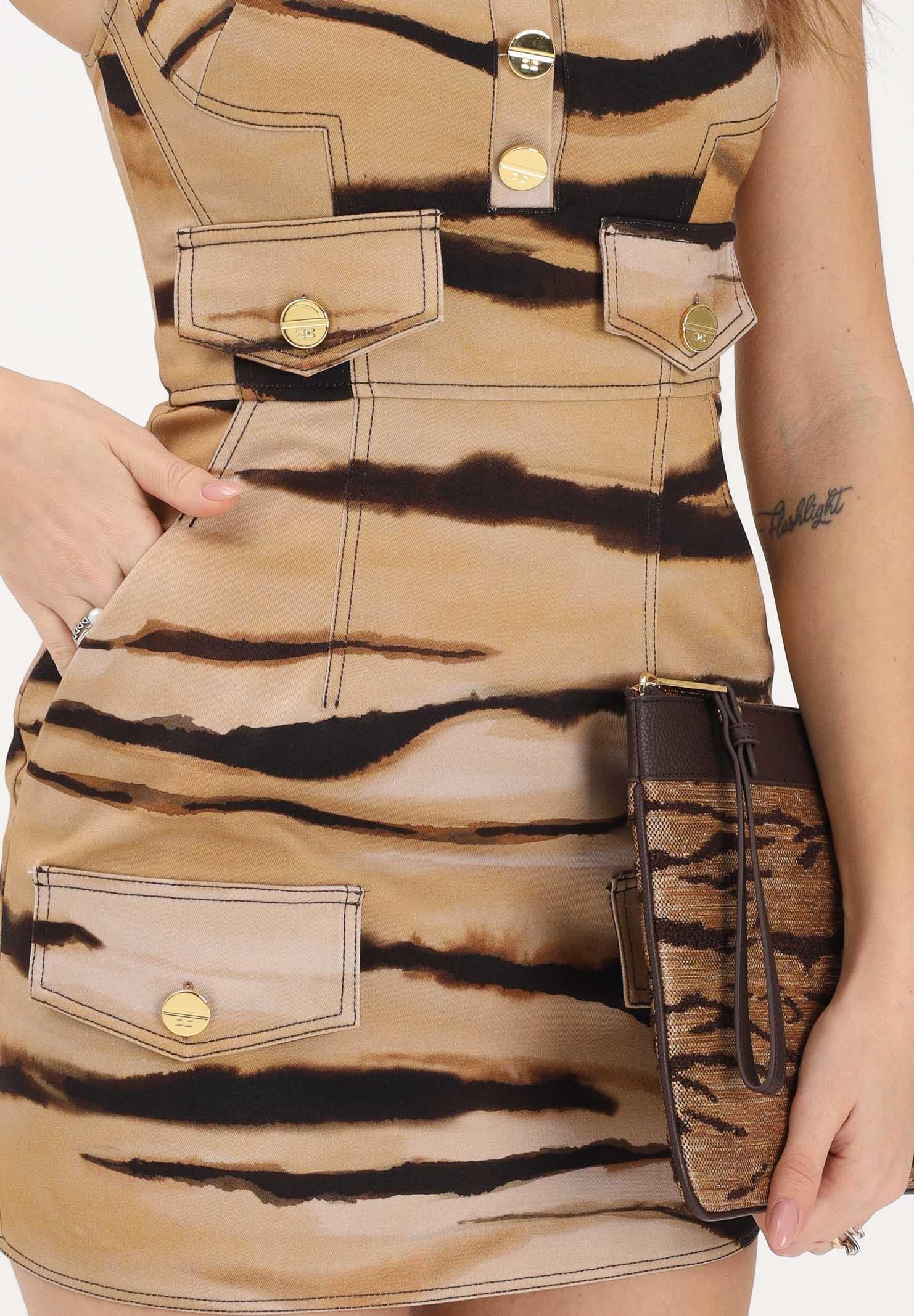 ELISABETTA FRANCHI Abito corto beige da donna con stampa tigre AB95962E2 470 ELISABETTA FRANCHI 