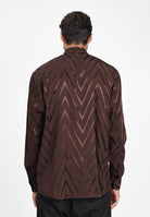 I'M BRIAN Camicia a manica lunga marrone da uomo con fantasia zig-zag CA3426 020 I'M BRIAN 