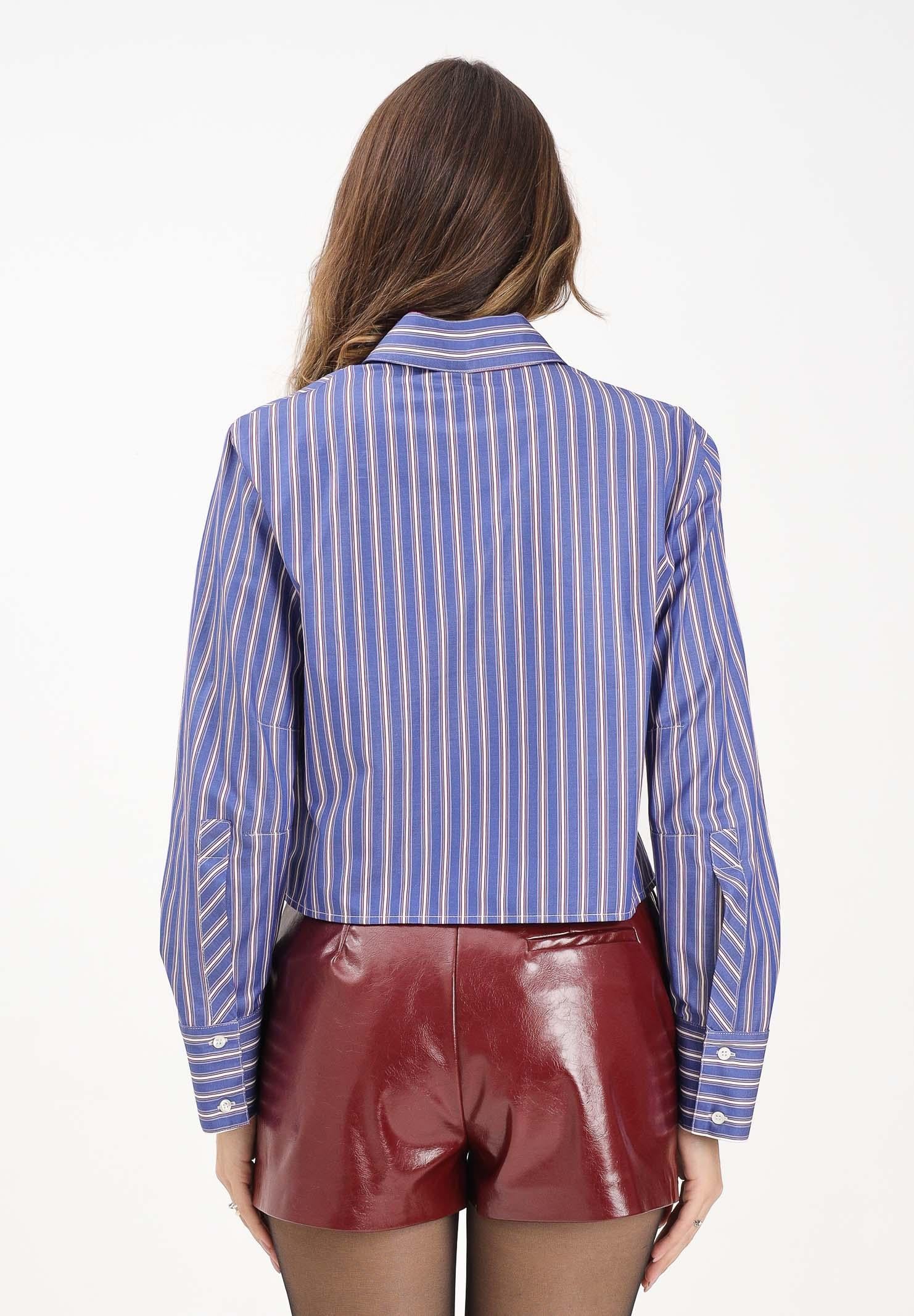 SIMONA CORSELLINI Camicia a manicca lunga blu da donna con taglio cropped e fantasia a righe A25CPCA01501-C00174 V0744 SIMONA CORSELLINI 