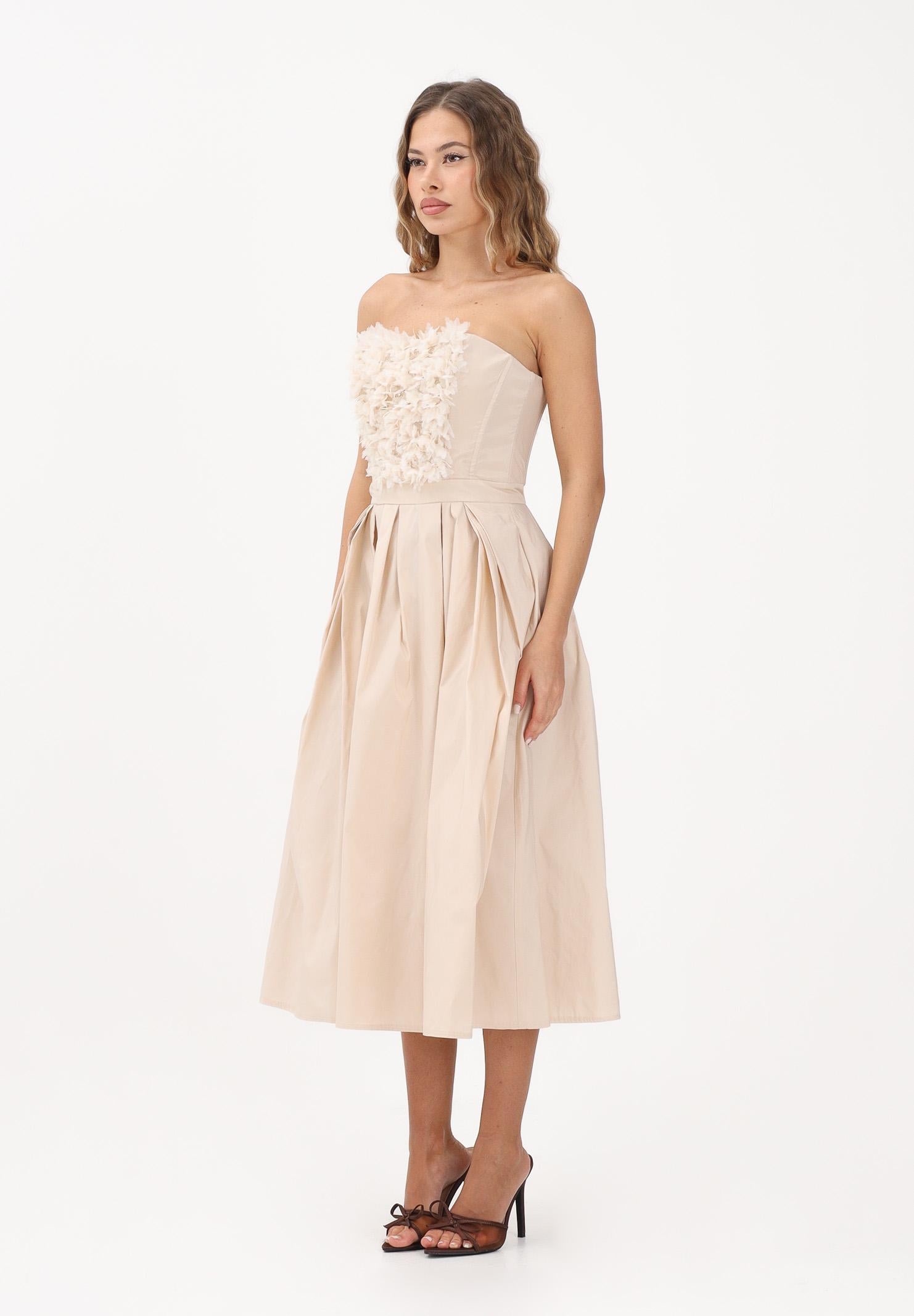 ELISABETTA FRANCHI Abito midi beige da donna con ricami floreali 3D AB94262E2 045 ELISABETTA FRANCHI 