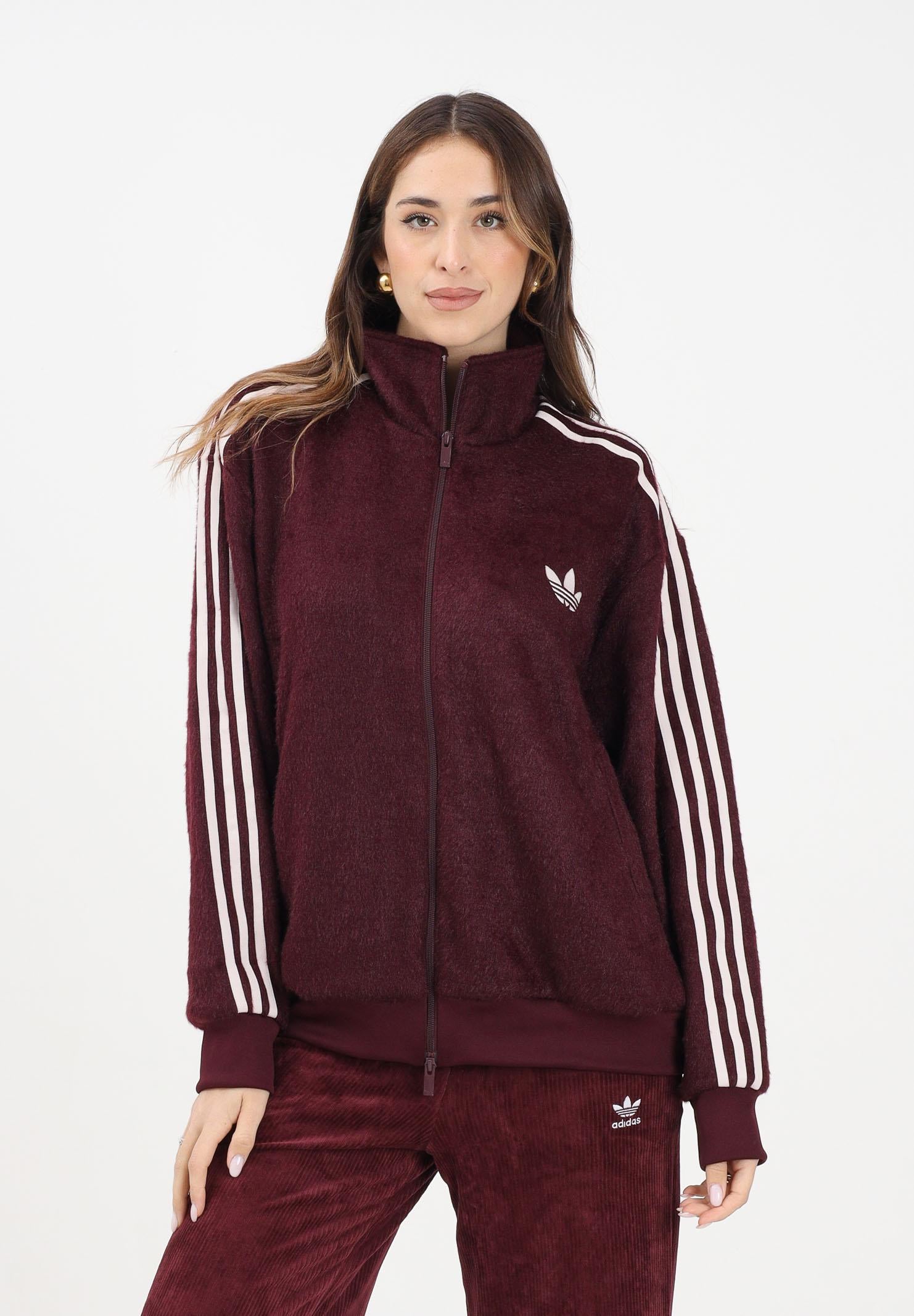 ADIDAS ORIGINALS Felpa con zip Mohair Firebird bordeaux da donna KS0428 . ADIDAS ORIGINALS 
