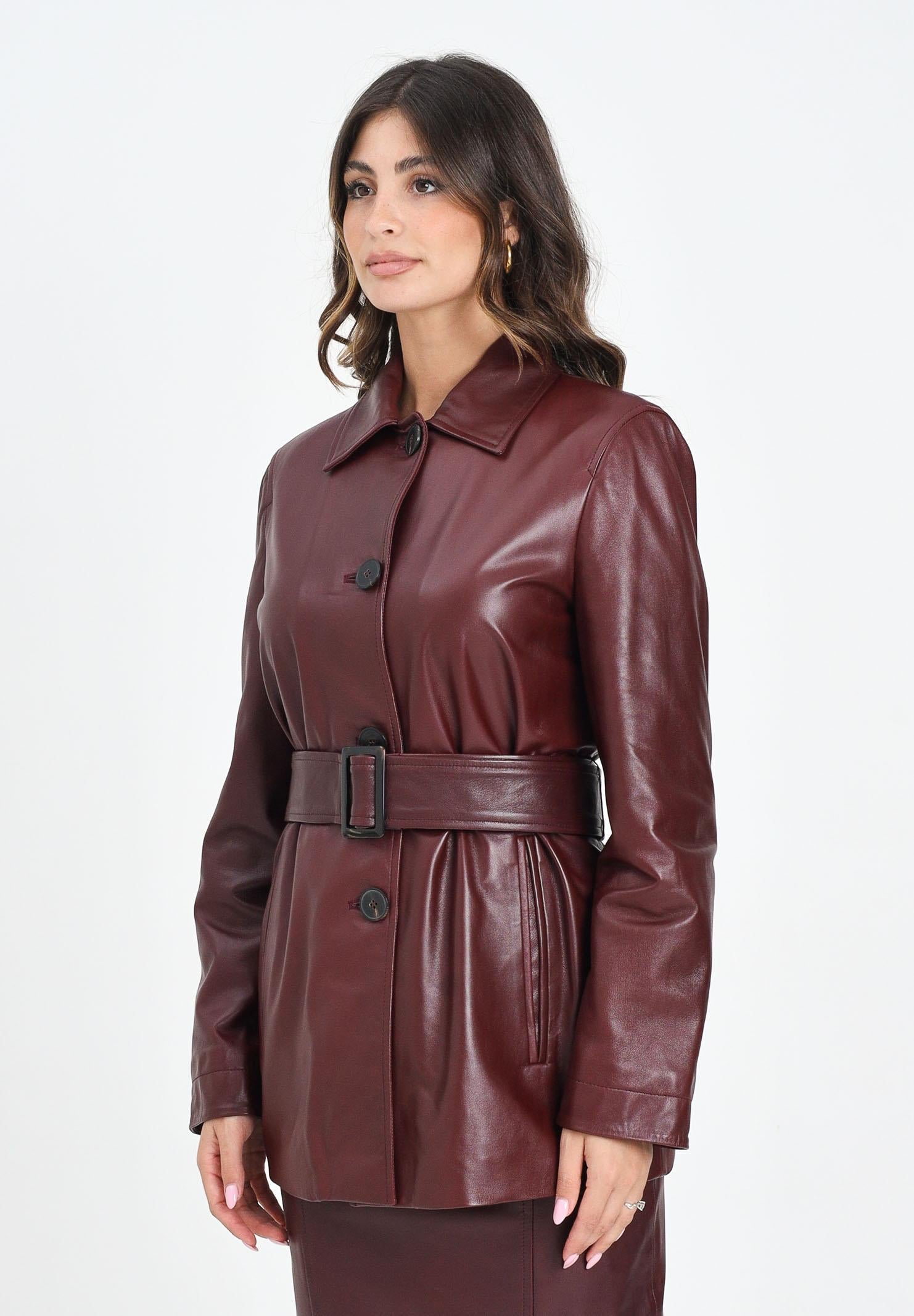 MAX MARA Giacca in morbida nappa bordeaux da donna con cintura 2526446021600 001 MAX MARA 