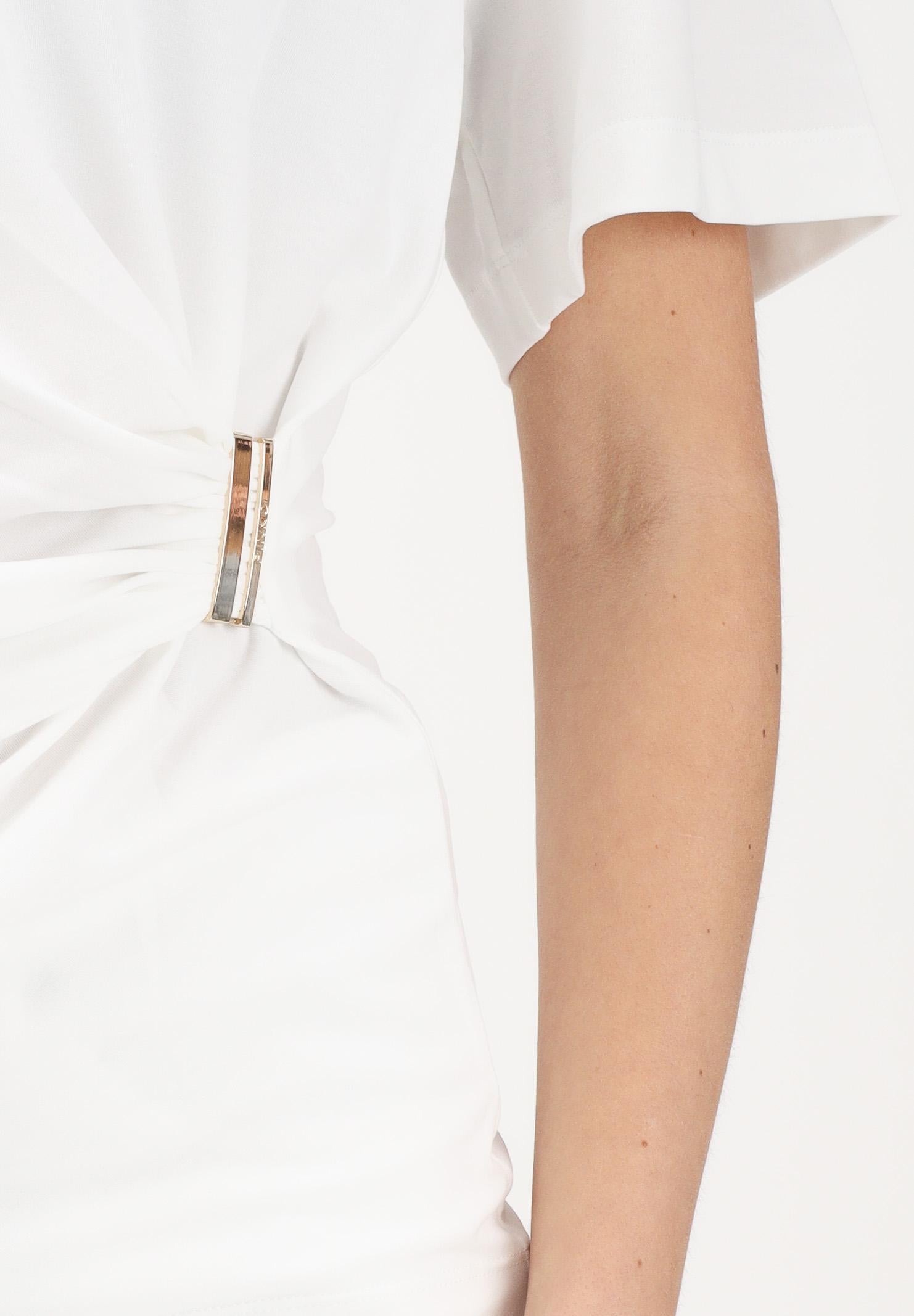 PINKO T-shirt a manica corta bianca da donna con drappeggio e dettaglio dorato 106455A35D Z05 PINKO 