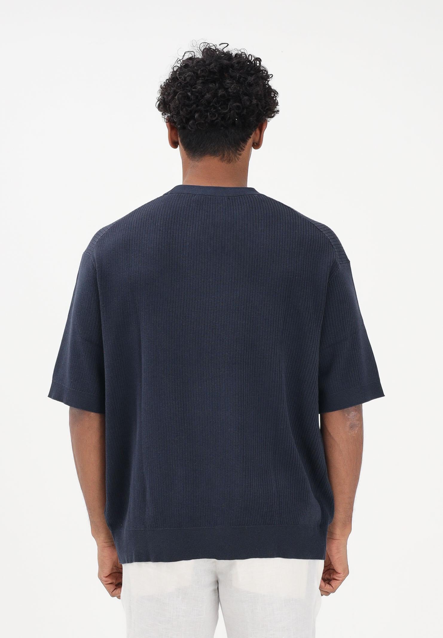 SELECTED HOMME Maglia a manica corta blu da uomo con lavorazione a costine 16100066 SKCA SELECTED HOMME 