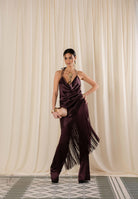 PINKO Abito midi bordeaux da donna in satin con frange 106430A33D R57 PINKO 