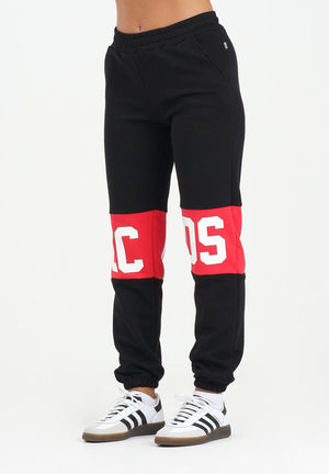 GCDS Pantalone sportivo nero per donna, ragazzi e bambini con fascia a contrasto e logo B2JU3017BA2 99 GCDS 
