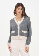 ONLY Cardigan grigio da donna con dettagli a contrasto color panna 15350851 MediumGreyMel ONLY 