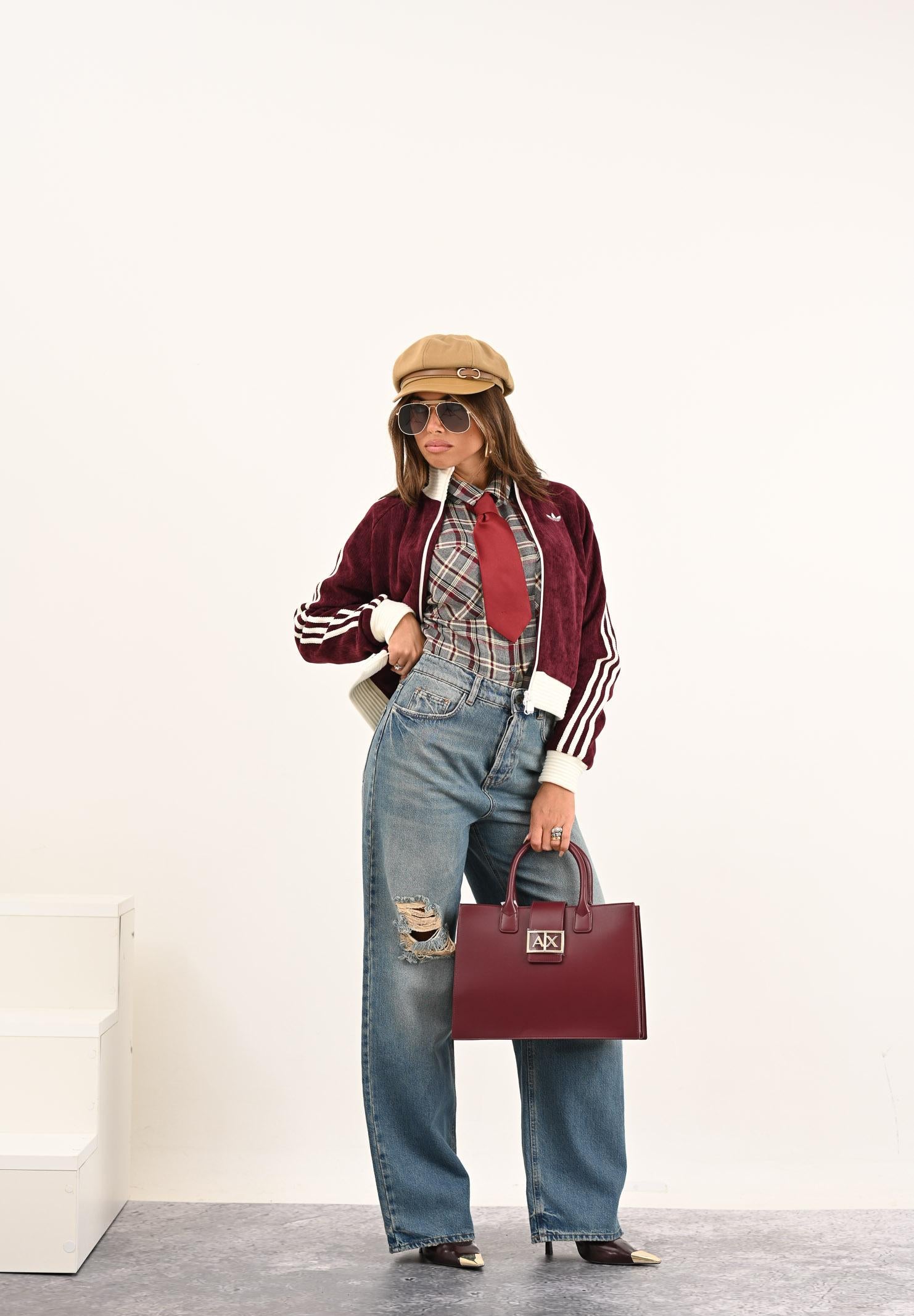 ADIDAS ORIGINALS Felpa con zip VELOUR KNIT bordeaux da donna KS0400  ADIDAS ORIGINALS 