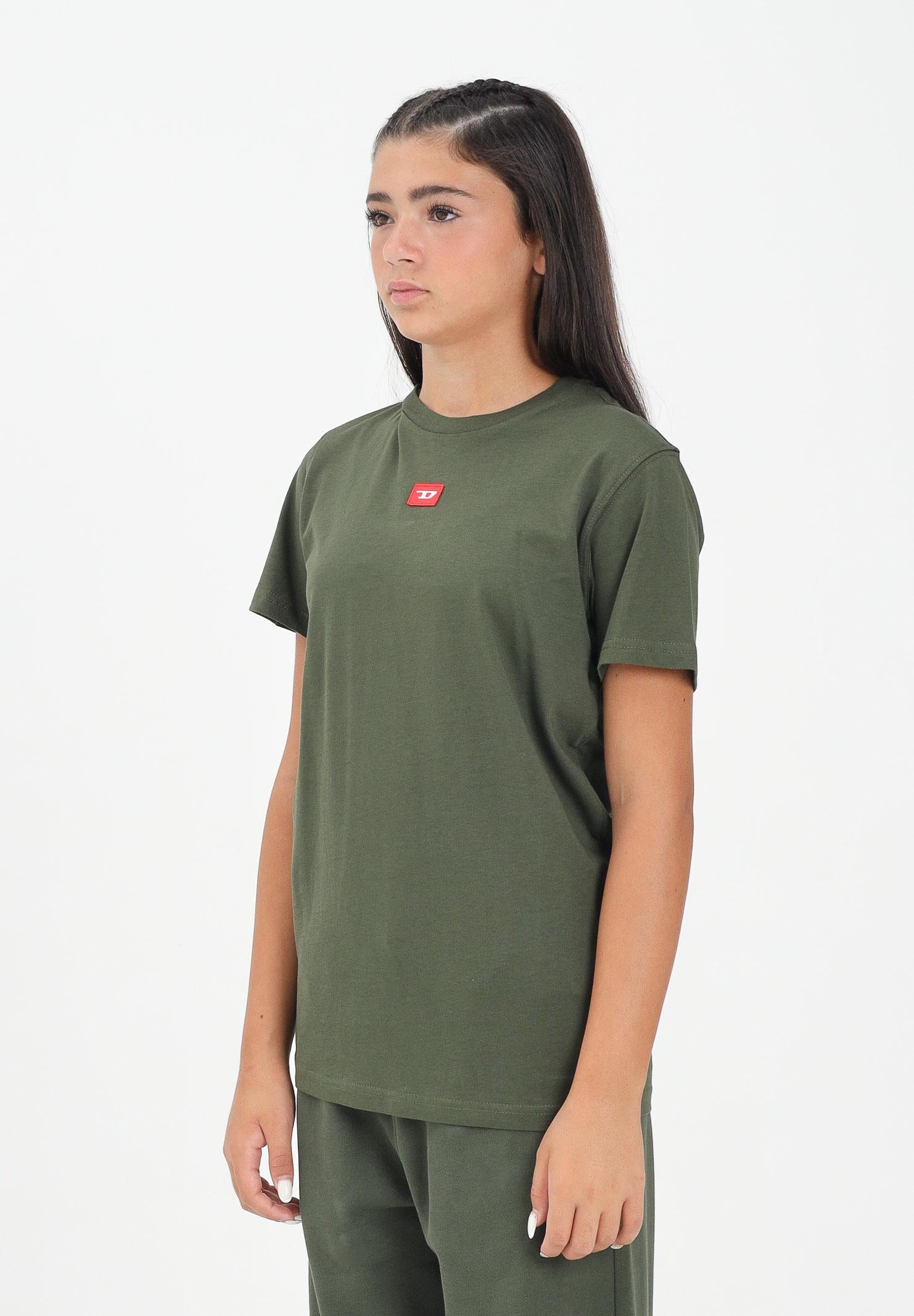 DIESEL T-shirt a manica corta verde militare per donna, ragazzi e bambini con logo J025010GRAI K513 DIESEL 